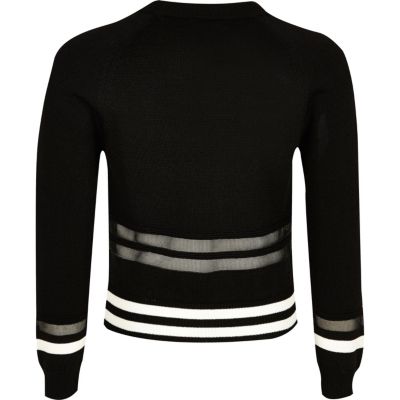 Girls black mesh insert sporty jumper